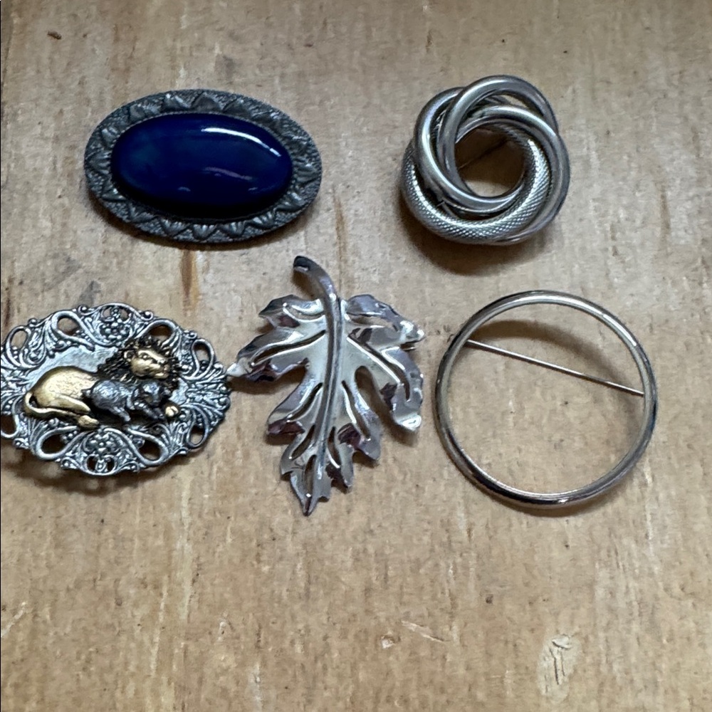 Vintage Brooch Set with Silver Tone and Blue Accents